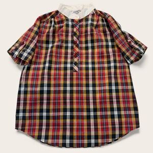 Vintage Partners Plaid Peasant Top | Cottagecore | 80s 90s Short Sleeve Blouse